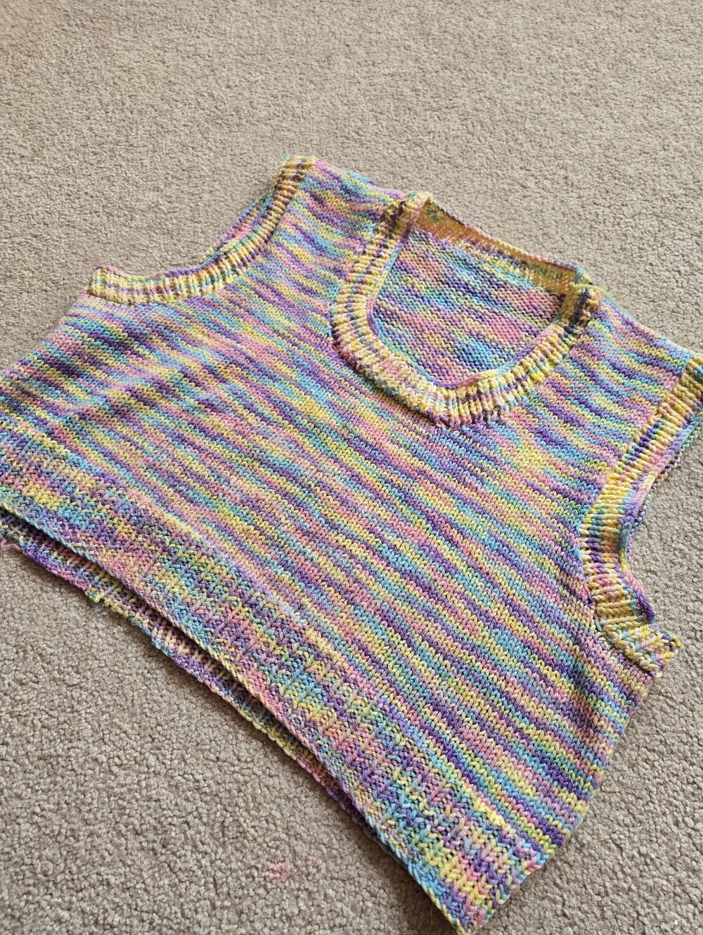Handknit Pastel Rainbow Cropped Sweater Vest Medium Large